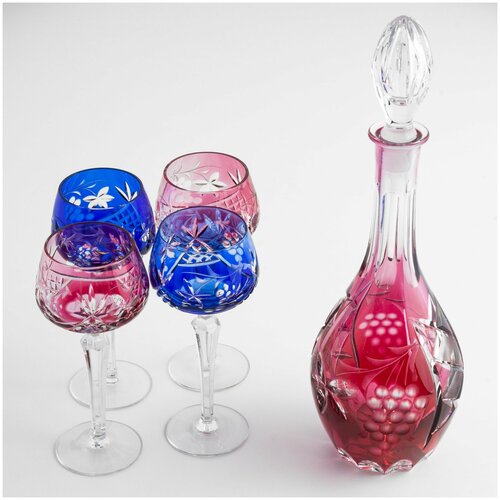 Набор из графина и 4 фужеров с декором в виде виноградных гроздьев хрусталь 41848₽