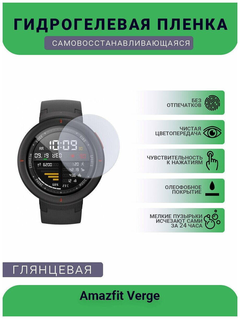 Защитная глянцевая гидрогелевая плёнка на дисплей часов Amazfit Verge