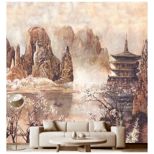 Фотообои на стену флизелиновые Модный Дом Китайский храм у озера 300x300 см (ШxВ), фотообои фрески храм у озера m935