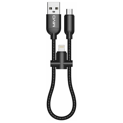 Кабель-переходник для зарядки Mivo MX-02M 2в1 Micro USB+Apple Lightning, 30 см, 2.4А (сдснэ) кабель micro usb mivo mx 80m 100см