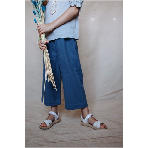 фото Школьные брюки кюлоты kinfolk clothes, повседневный стиль, карманы, размер 98, бирюзовый