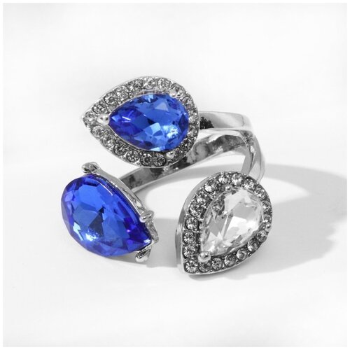 Комплект бижутерии: кольцо, стекло, размер кольца: безразмерное, белый, синий