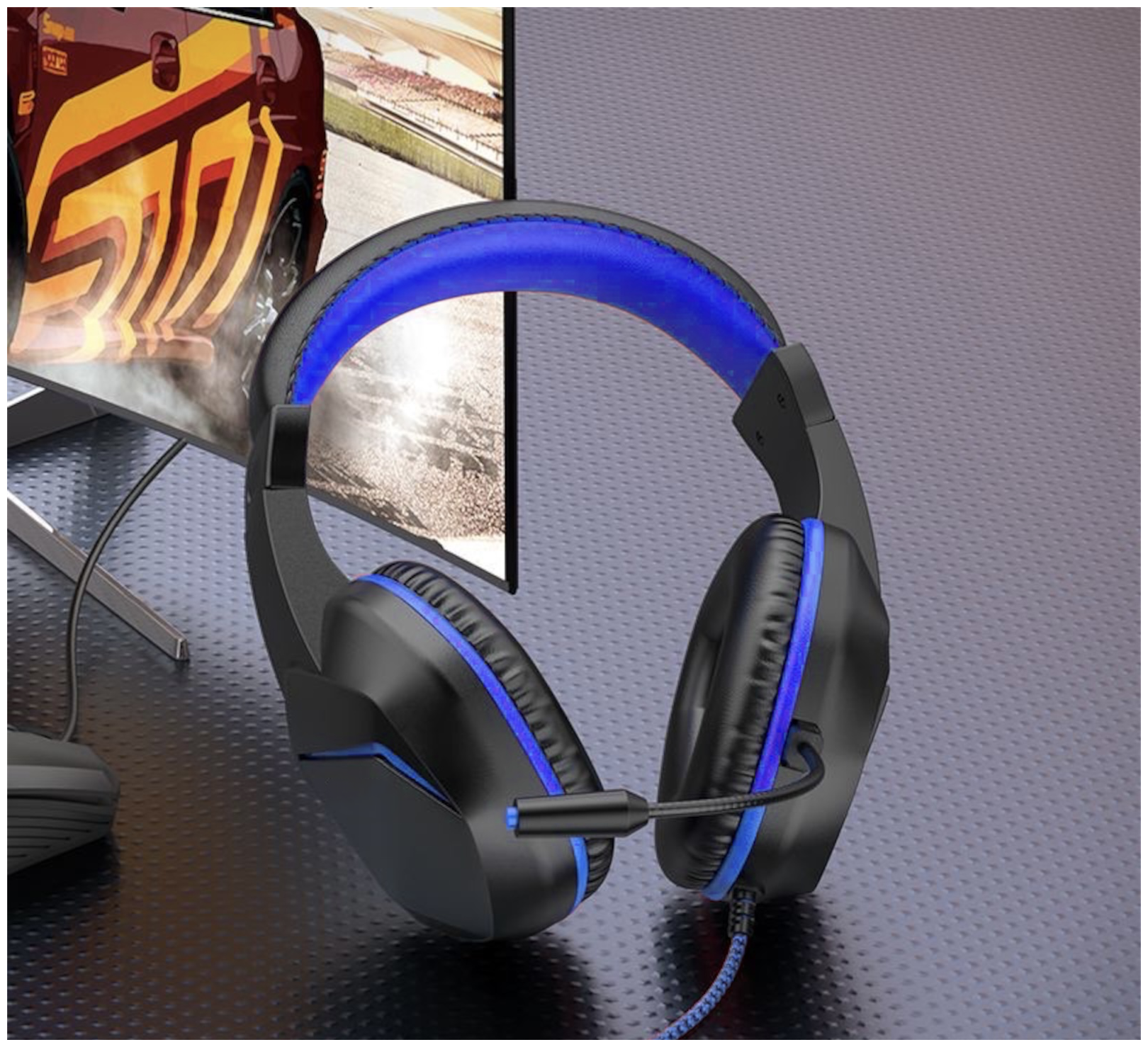 Игровые полноразмерные наушники Gaming Headphones B0104 / Черно-синие / Компьютерная гарнитура / Наушники для компьютера / Для игр