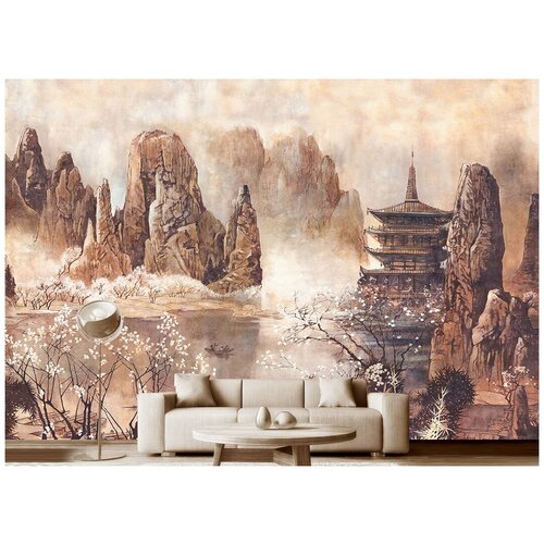 Фотообои на стену флизелиновые Модный Дом Китайский храм у озера 400x270 см (ШxВ, фотообои фрески