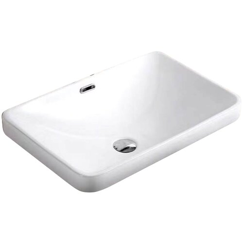 Раковина врезная в ванную, прямоугольная, белая, на столешницу, с переливом