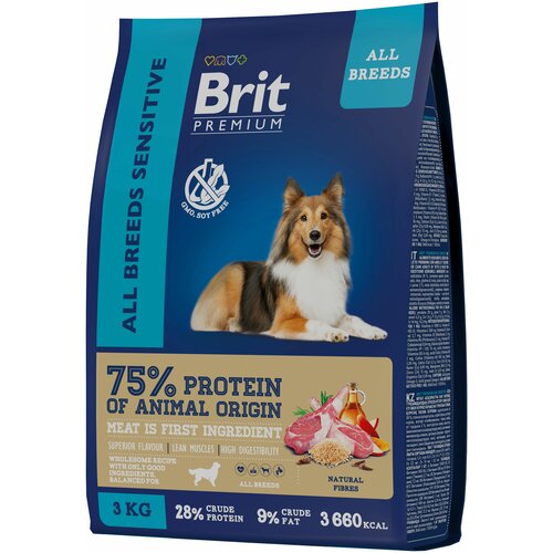 Сухой корм для собак Brit Premium, при чувствительном пищеварении, ягненок с индейкой 1 уп. х 1 шт. х 3 кг