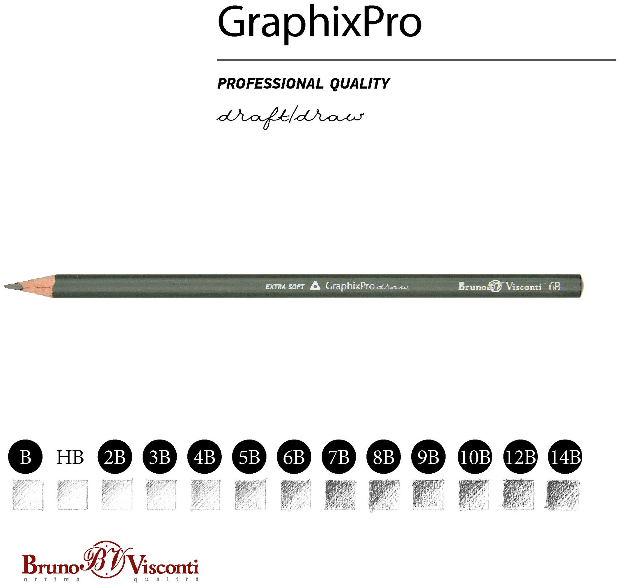 Набор карандашей ч/гр 12шт "GraphixP"В-14B,21-0054 Bruno Visconti - фото №5