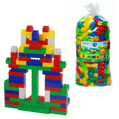 Детский конструктор пластиковый Комби Блок кассон 600 крупных ярких деталей для начинающих Сертифицированный