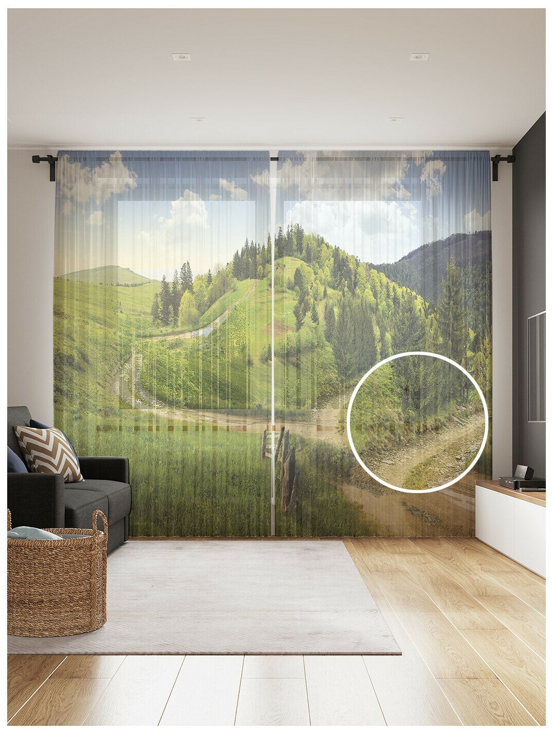 Тюль для кухни и спальни JoyArty "Лесное разветвление", 2 полотна со шторной лентой шириной по 145 см, высота 265 см.