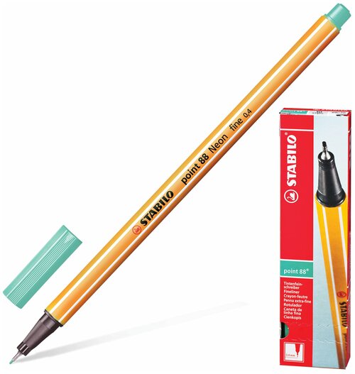 Ручка капиллярная STABILO Point 88, зеленый ЛЕД, корпус оранжевый, линия письма 0,4 мм, 88/13, (10 шт.)