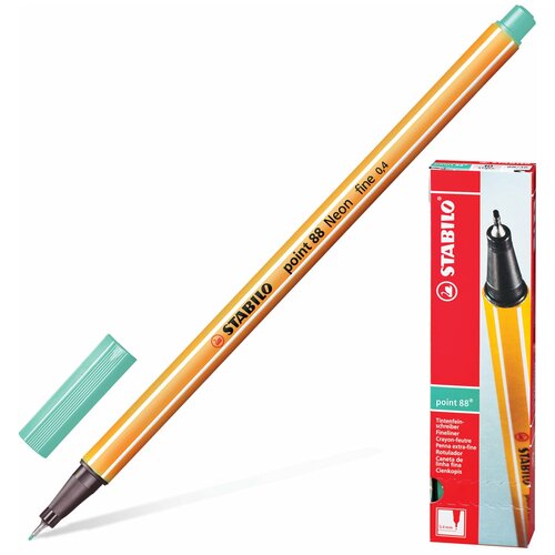 Ручка капиллярная STABILO Point 88, зеленый ЛЕД, корпус оранжевый, линия письма 0,4 мм, 88/13, (10 шт.)