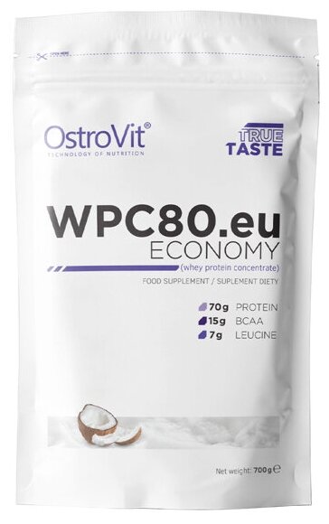 Сывороточный протеин OstroVit WPC80. eu Economy порошок 700 грамм, кокос