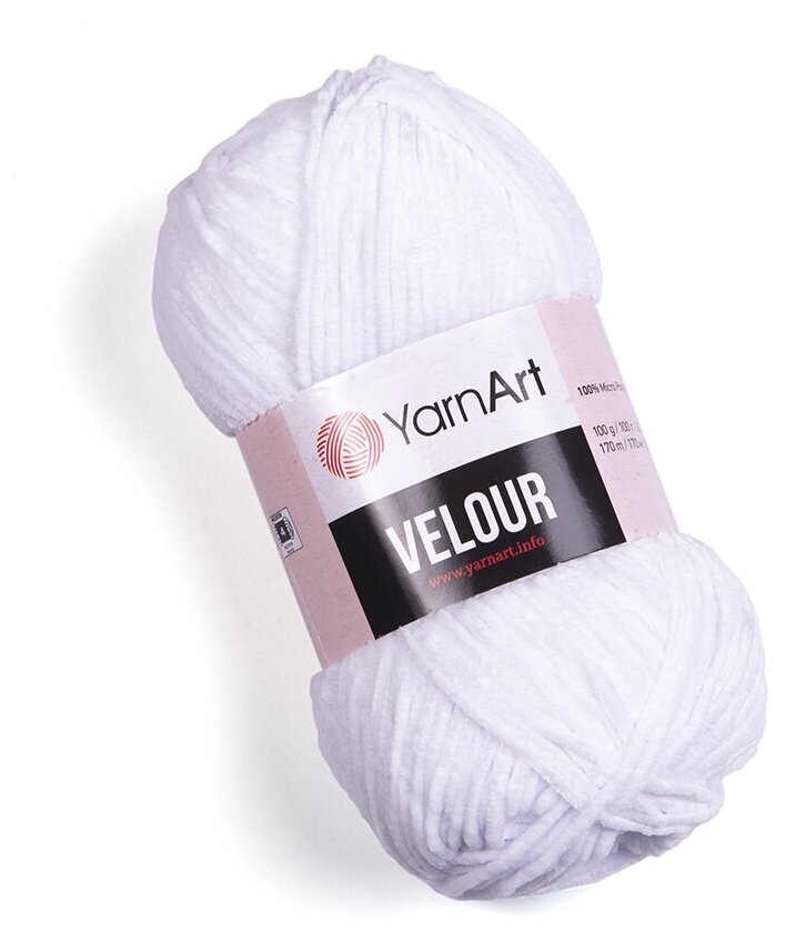 Пряжа для вязания YarnArt Velour (ЯрнАрт Велюр) - 5 мотков 840 белый, фантазийная, плюшевая для игрушек 100% микрополиэстер 170м/100г