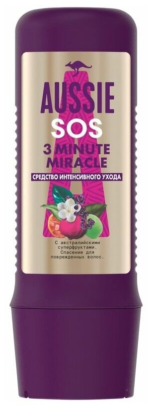 Средство интенсивного ухода Aussie Hair SOS 3 Minute Miracle для повреждённых волос, 225мл