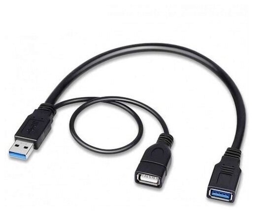 Удлинитель USB3.0 KS-is KS-404 Am-Af+Af2.0 доп питание Y - кабель 0.3 метра, чёрный