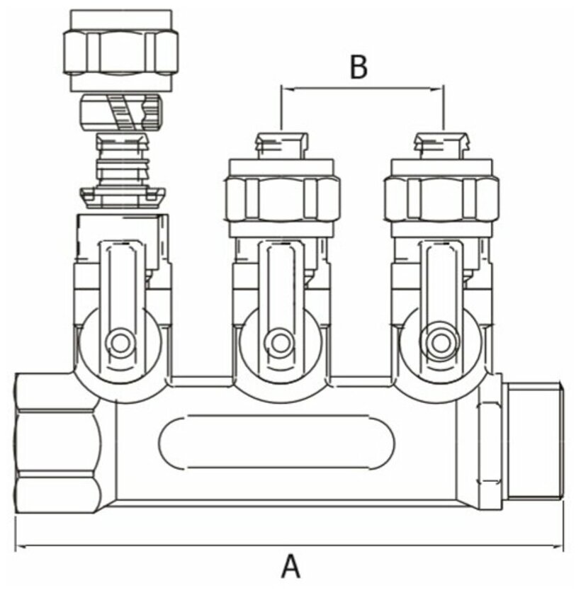 Коллектор водоснабжения с шаровыми кранами для металлопластиковых труб 3/4"x16мм 4 выхода цанга TIM 200-3/4(4)