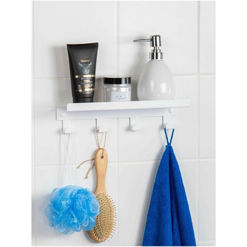 Полка для ванной комнаты навесная с крючками белая Крючки для полотенец в ванную прихожую и коридор