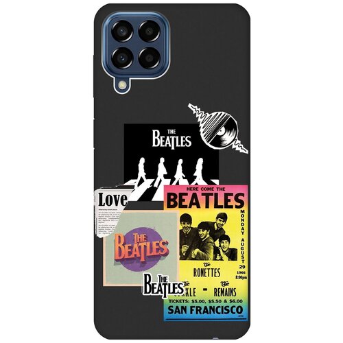 Матовый чехол Beatles Stickers для Samsung Galaxy M33 5G / Самсунг М33 5г с 3D эффектом черный матовый чехол bts stickers для samsung galaxy m33 5g самсунг м33 5г с 3d эффектом черный