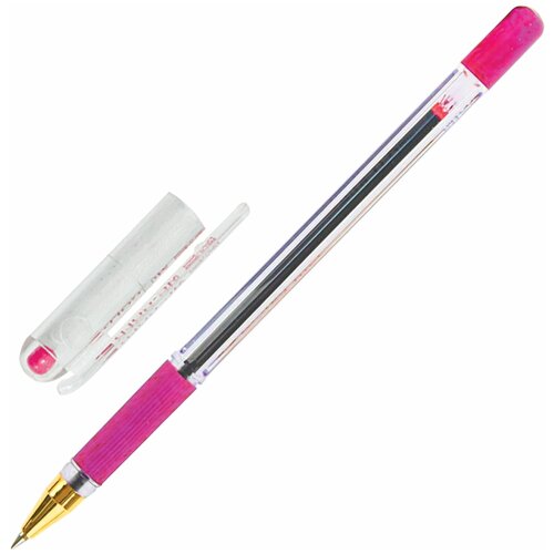 Комплектация 6 шт. Ручка шариковая масляная с грипом MUNHWA «MC Gold», розовая, корпус прозрачный, узел 0,5 мм, линия письма 0,3 мм, BMC-10