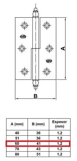 Петли врезные карточного типа для дверей AMIG, латунь, левые, 541-60х40 (D) (2), комплект 2 штуки