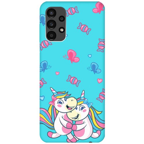 Матовый чехол Unicorns and Candies для Samsung Galaxy A13 4G / Самсунг А13 4Г с 3D эффектом бирюзовый матовый чехол unicorns and candies для samsung galaxy s21 самсунг с21 с 3d эффектом бирюзовый