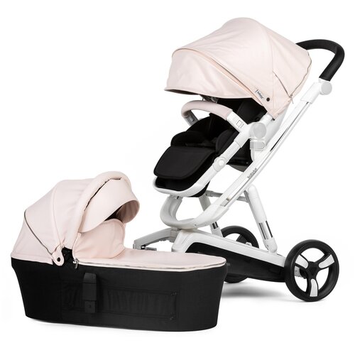 Коляска Babylux Future 2 в 1 White  & Pink NEW, черный матрасик