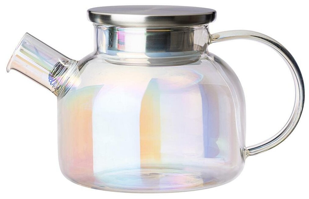 Чайник заварочный прозрачный с фильтром Agness Rainbow, 1000 мл, стекло, радужный цвет