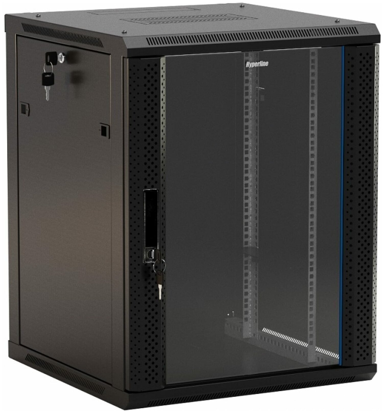 Шкаф настенный Hyperline TWB-0966-GP-RAL9004 19-дюймовый (19"), 9U, 500x 600х 600мм, стеклянная двер .