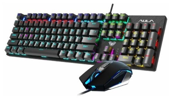 Клавиатура и мышь игровые проводной комплект AULA T640 с подсветкой - черные