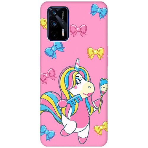 Матовый чехол Lady Unicorn для Realme GT / Рилми ГТ с 3D эффектом розовый матовый чехол unicorn and candy для realme gt рилми гт с 3d эффектом бирюзовый