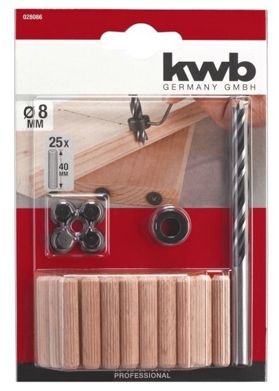 Набор шкантов KWB 25 шт 8х40 мм, сверло по дереву, маркеры, ограничитель 028-086 - фотография № 5