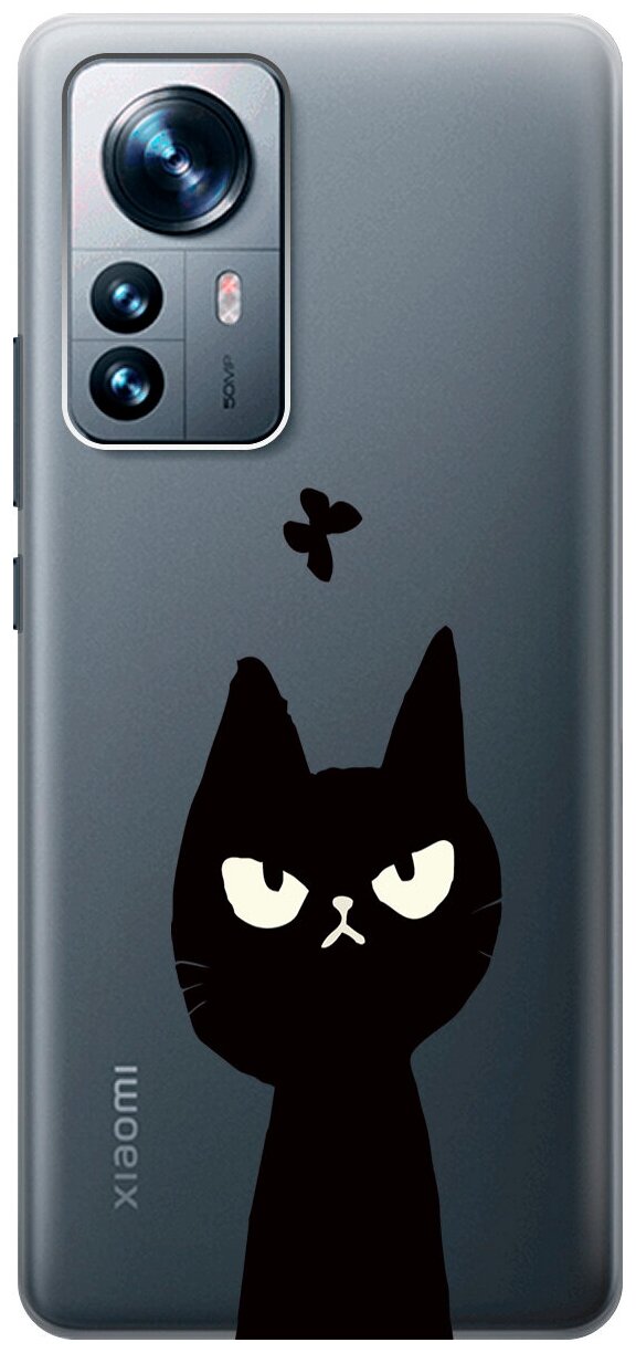 Силиконовый чехол на Xiaomi 12 Pro, Сяоми 12 Про с 3D принтом "Disgruntled Cat" прозрачный