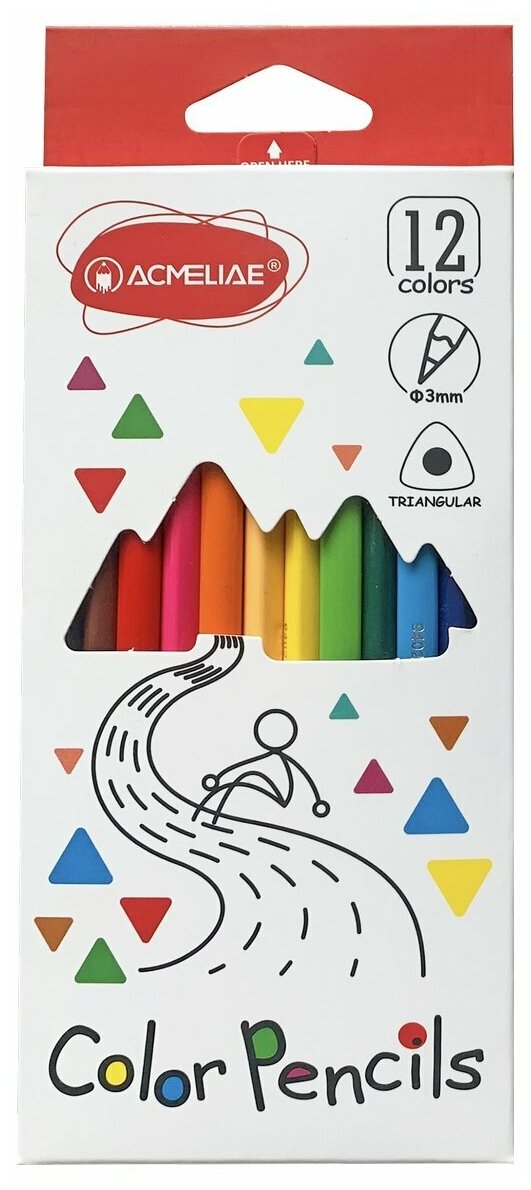 Цветные карандаши трехгранные для рисования ACMELIAE Color Pencils, 12 цветов