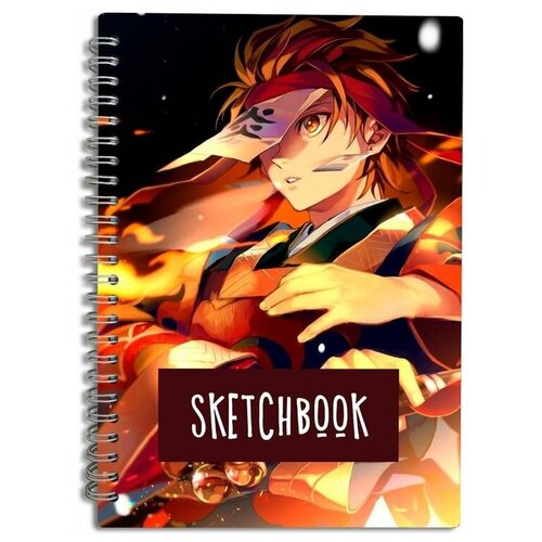 Скетчбук Блокнот, A5 50 листов с деревянной обложкой аниме Demon Slayer - 3074