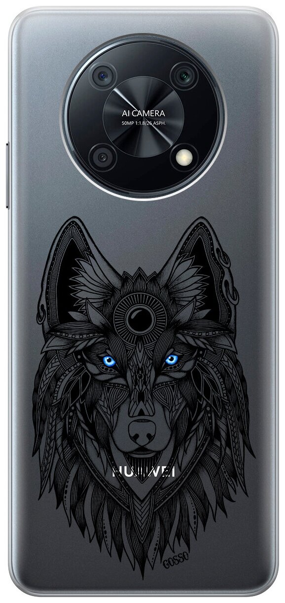 Силиконовый чехол на Huawei nova Y90 / Хуавей Нова У90 с 3D принтом "Grand Wolf" прозрачный