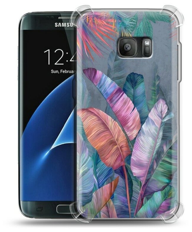 Дизайнерский силиконовый с усиленными углами чехол для Самсунг S7 / Samsung Galaxy S7 Тропические листья