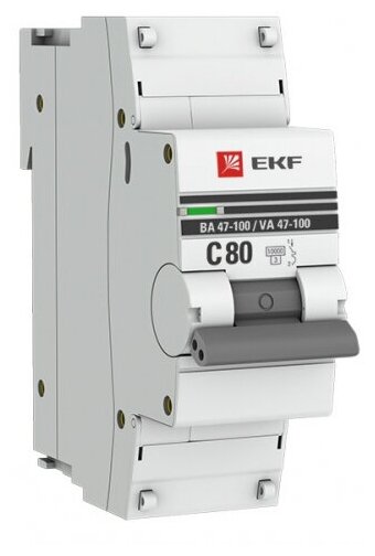 Автоматический выключатель Ekf 1п C 80А 10кА ВА 47-100 PROxima, mcb47100-1-80C-pro