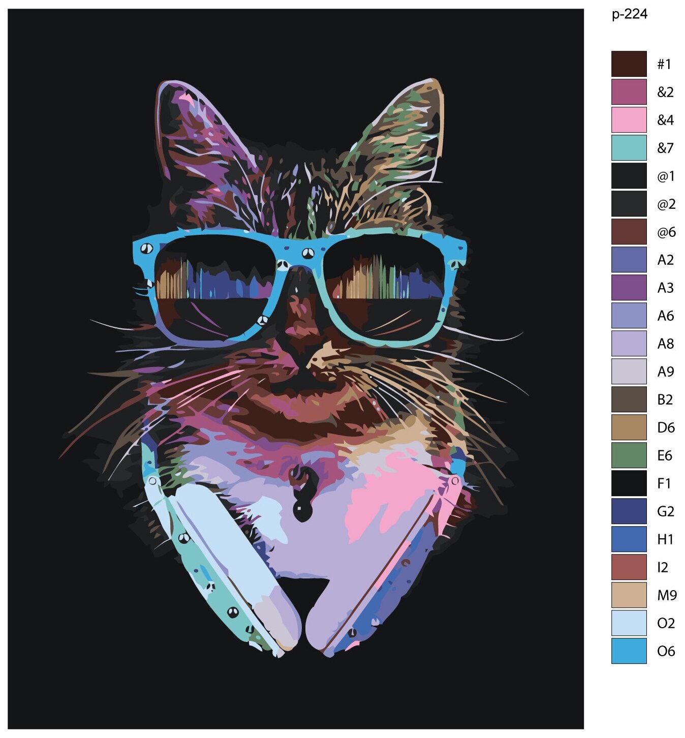Картина по номерам, 40 x 50, IIIR-p-224, кот в очках и наушниках, животные, котики, питомцы, "Живопись по номерам", набор для раскрашивания, раскраска