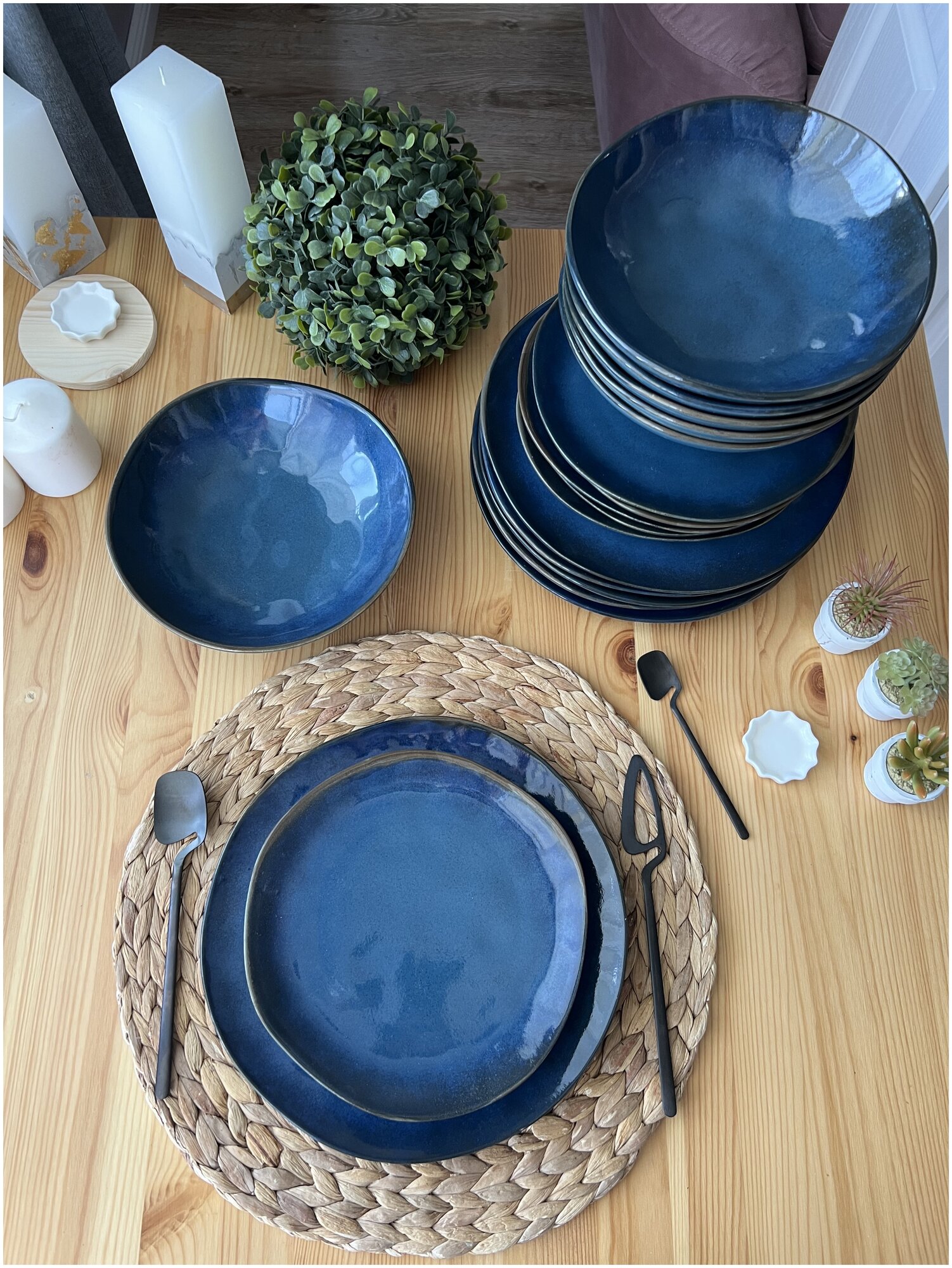 Набор столовой посуды "Органик" на 6 персон (18 предметов), цвет синий космос