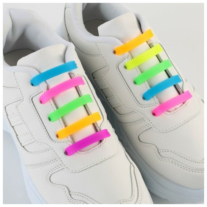 Набор шнурков для обуви, 6 шт, силиконовые, плоские, 13 мм, 9 см, цвет радужный - фотография № 8