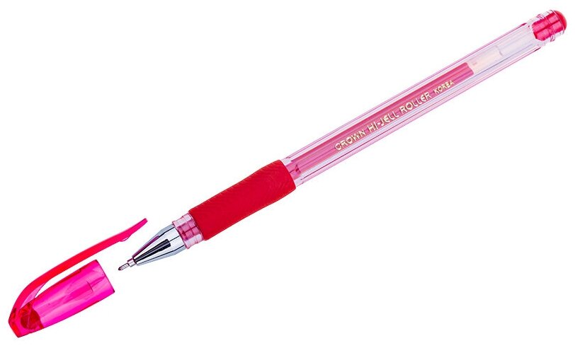 Ручка гелевая Crown "Hi-Jell Needle Grip" красная, 0,7мм, грип, игольчатый стержень, штрих-код (арт. 245942)