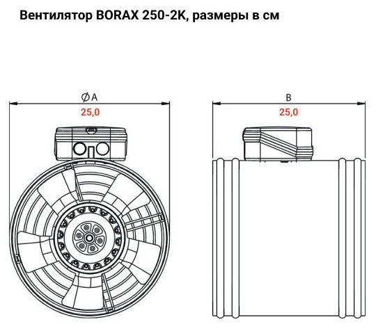 Осевой канальный вентилятор BVN BORAX 250-2К, с защитной решеткой, 1500 м3/час, 100 Вт, крыльчатка из листовой стали, стальной корпус - фотография № 5