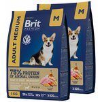 BRIT PREMIUM DOG ADULT MEDIUM для взрослых собак средних пород с курицей (3 + 3 кг) - изображение