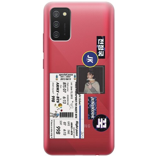 Силиконовый чехол с принтом BTS Stickers для Samsung Galaxy A02s / Самсунг А02с чехол книжка на samsung galaxy a02s самсунг а02с с 3d принтом beatles stickers черный