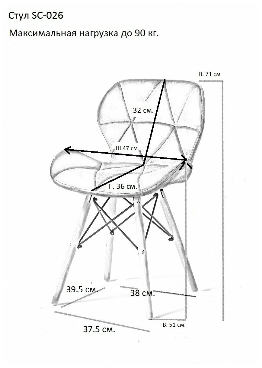 Комплект стульев для кухни из 3-х штук SC-026 синий вельвет (G062-49) - фотография № 4