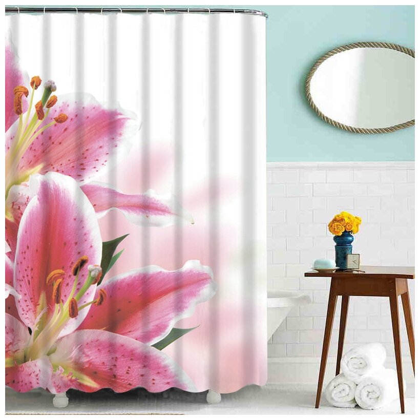 Шторка для ванной комнаты 180x200 из водонепроницаемой ткани Розовые лилии MZ-140 Melodia Della Vita