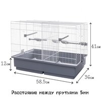 Клетка для двух птиц двухсекционная VOLTREGA (320), серо-белая, 36х58.5х41см (Испания)