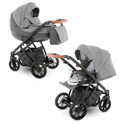 Коляска 2в1 Camarelo Zeo, экокожа, серый-меланж