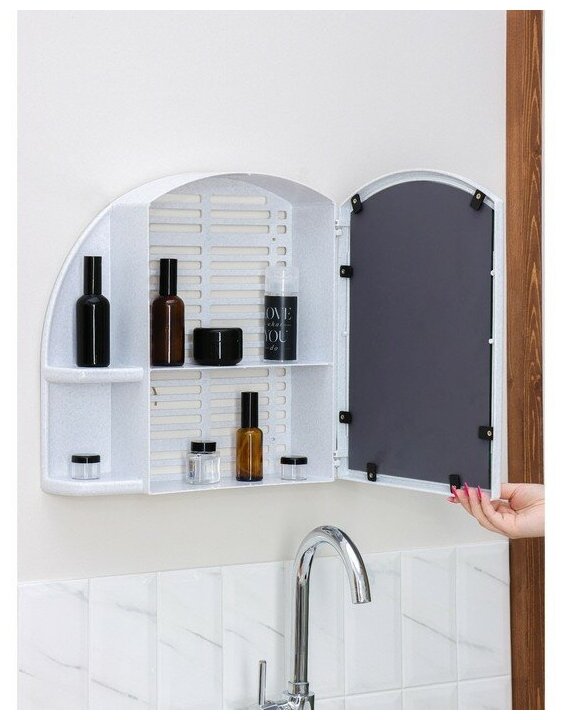 Шкафчик для ванной комнаты c зеркалом «Орион», цвет белый мрамор - фотография № 8