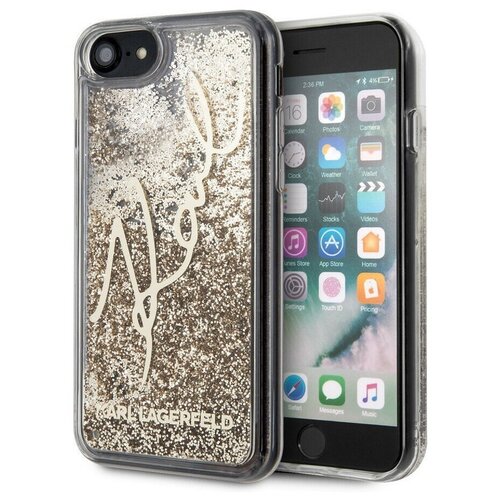 Чехол Karl Lagerfeld Liquid glitter Karl signature для iPhone 7/8/SE 2020, золотой/прозрачный